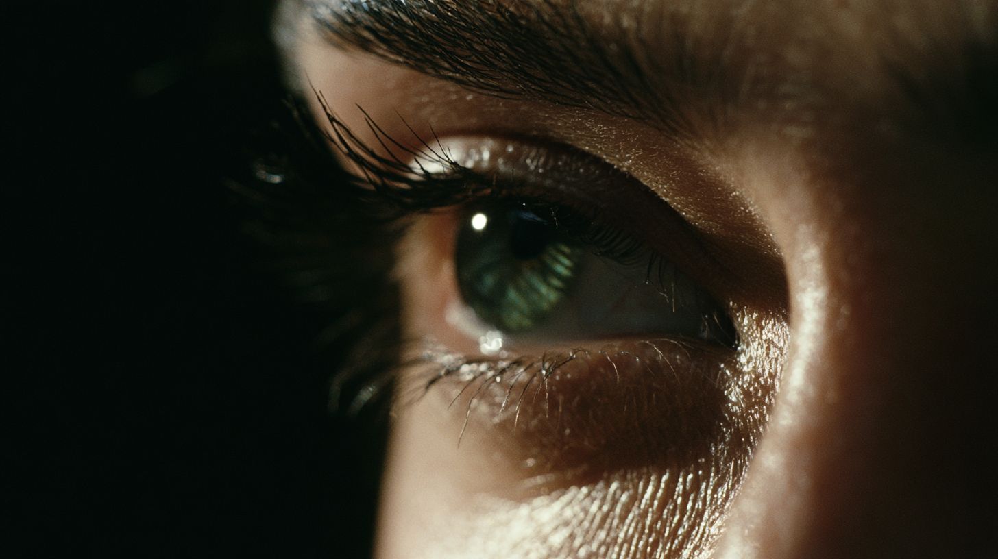 Mirada en claroscuro con luz esmeralda